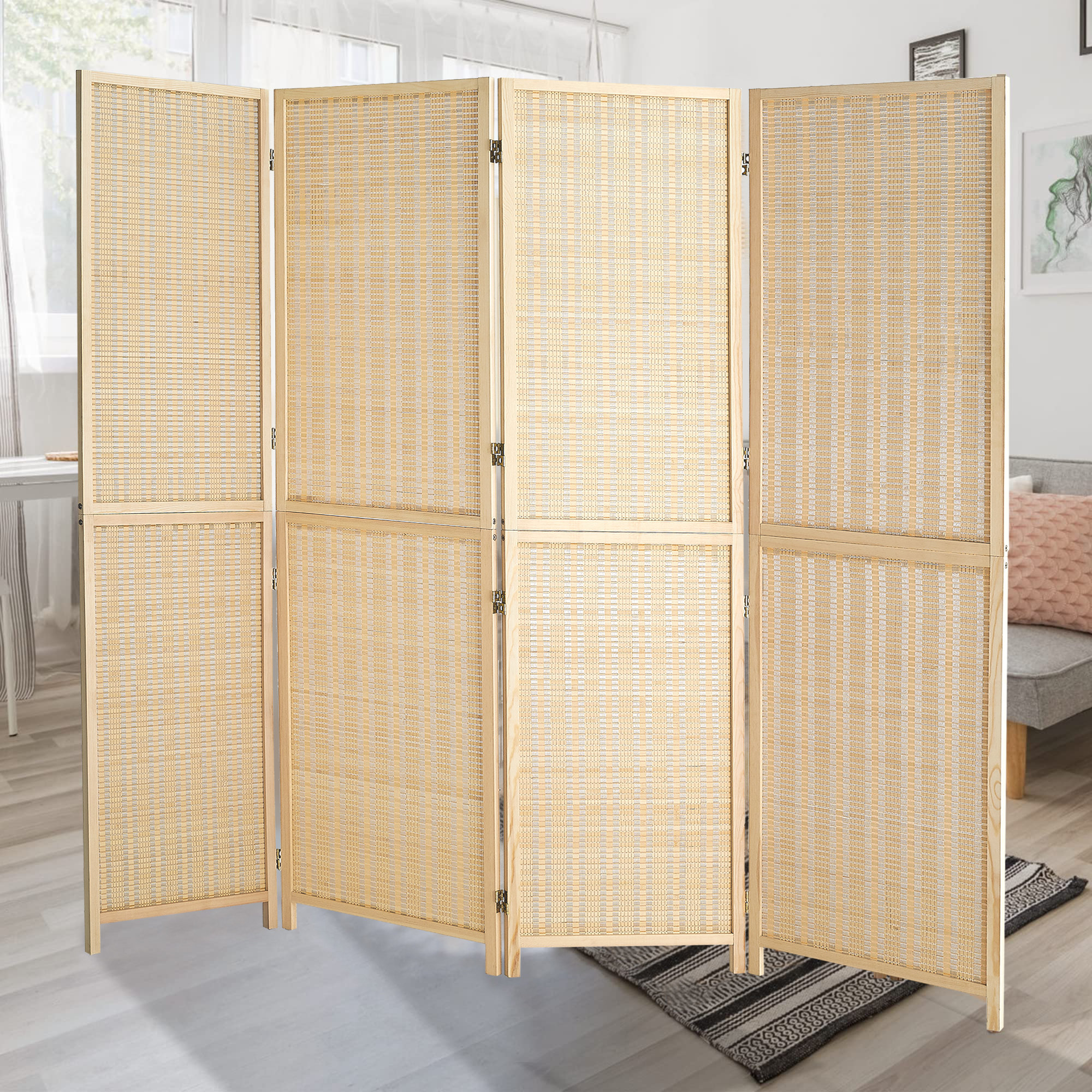 Bayou Breeze Panel Bamboo Room Divider Freestanding Double Hinged Folding Screen Bayou Breeze Number of Panels 4